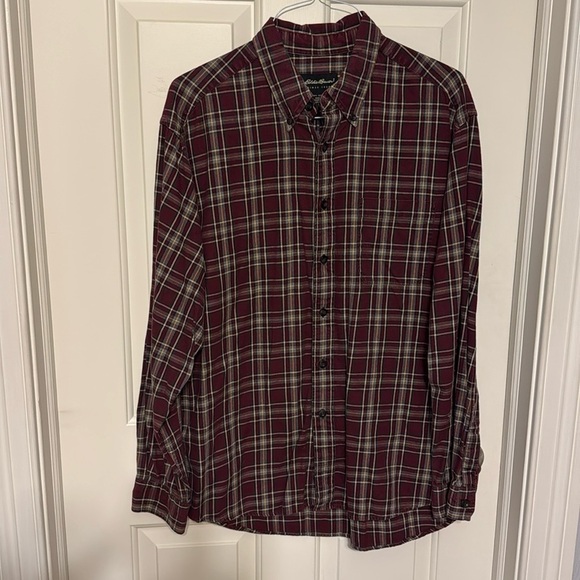 Men’s Large Eddie Bauer Red and Cream Flannel shirt - Picture 1 of 5